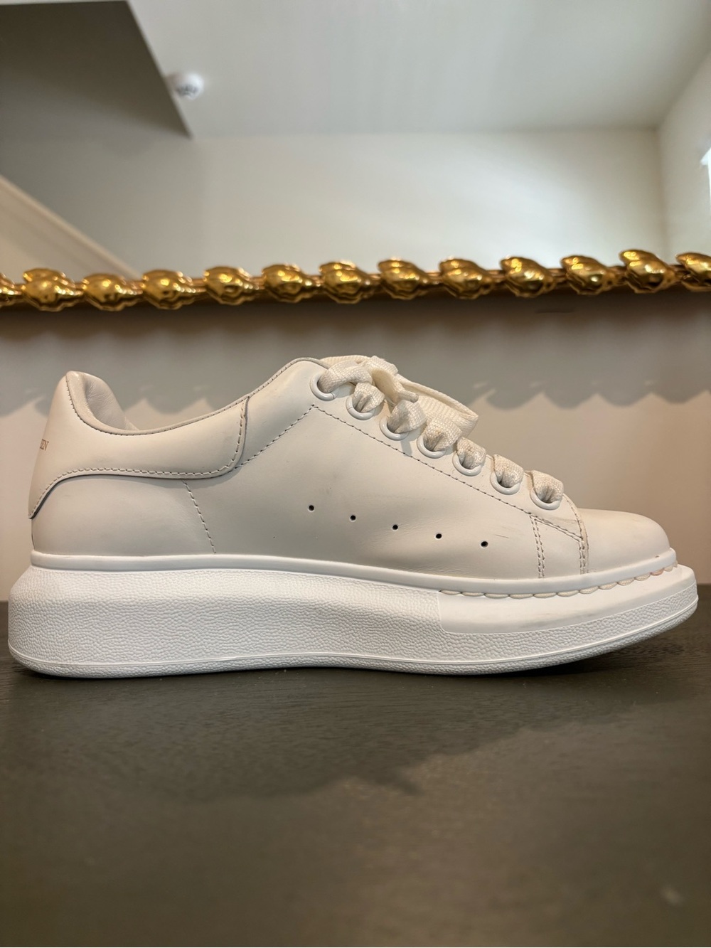 Alexander McQueen Cream-White Chunky Leather Sneakers - Picture 6 of 9